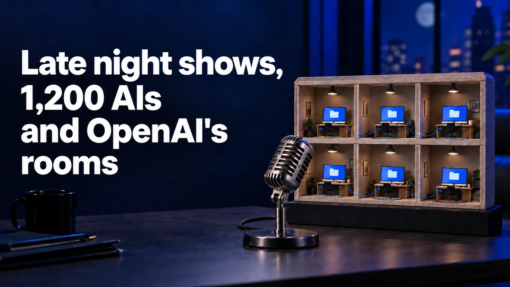 Cover image for Late night shows, 1,200 AIs and OpenAI's rooms